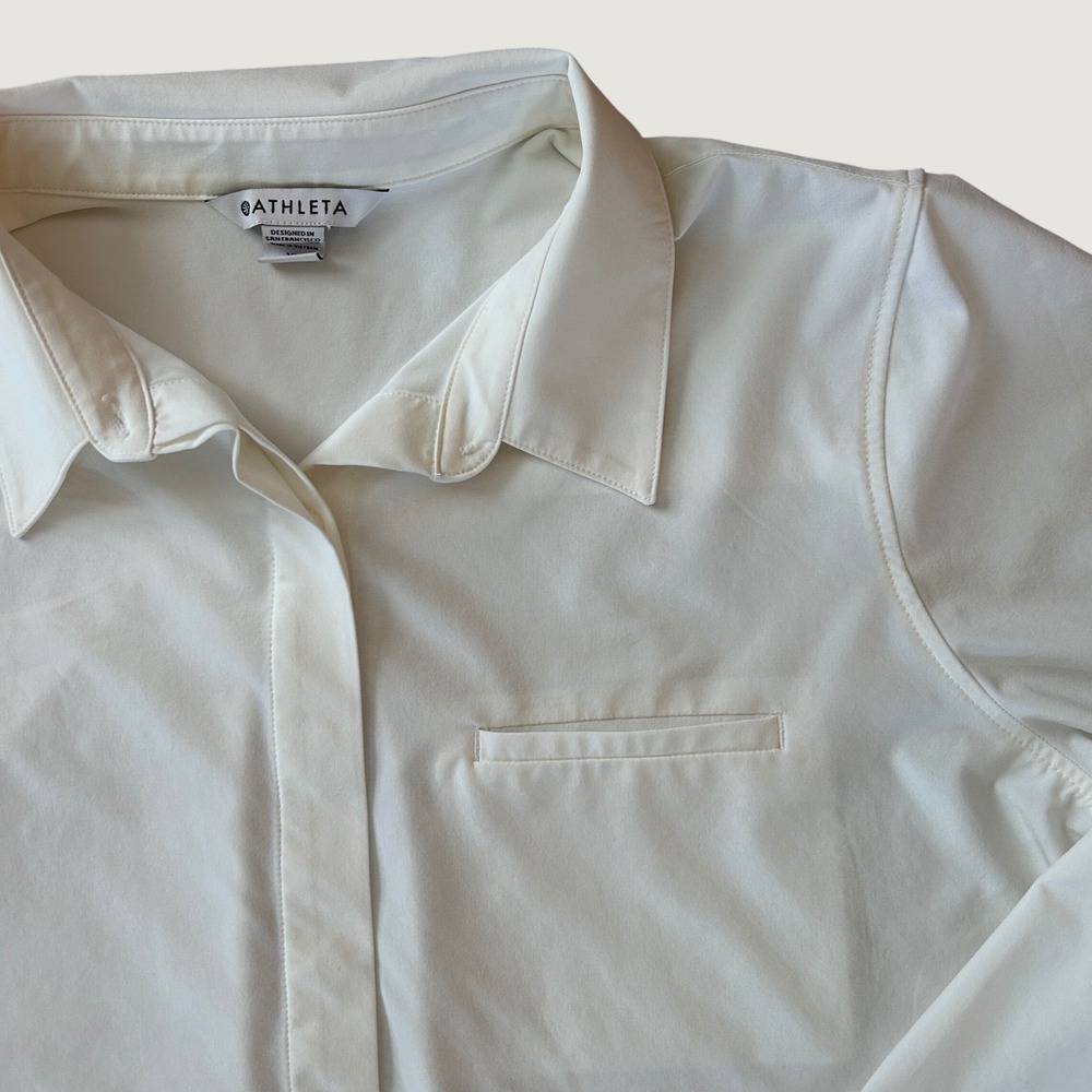 Athleta Urbanite White Long Sleeve Button Down Shirt Women XL Travel Stretch - Picture 3 of 5